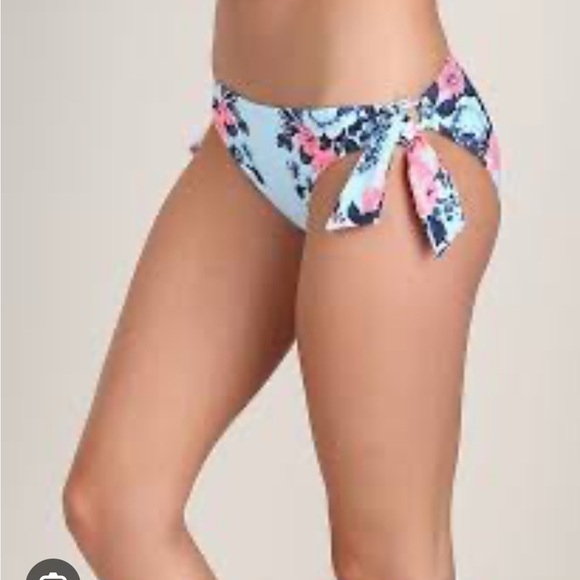 Seafolly Chartreuse/Purple Floral Bella Rose Loop Tie Side Hipster Bottom (L) - Picture 5 of 14